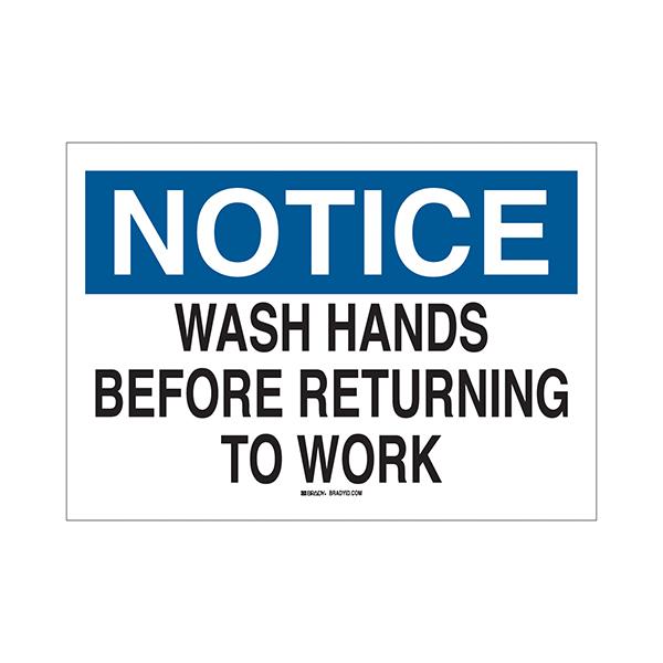 Brady "Notice Wash Hands Before Returning To Work" Personal Hygiene Signs
