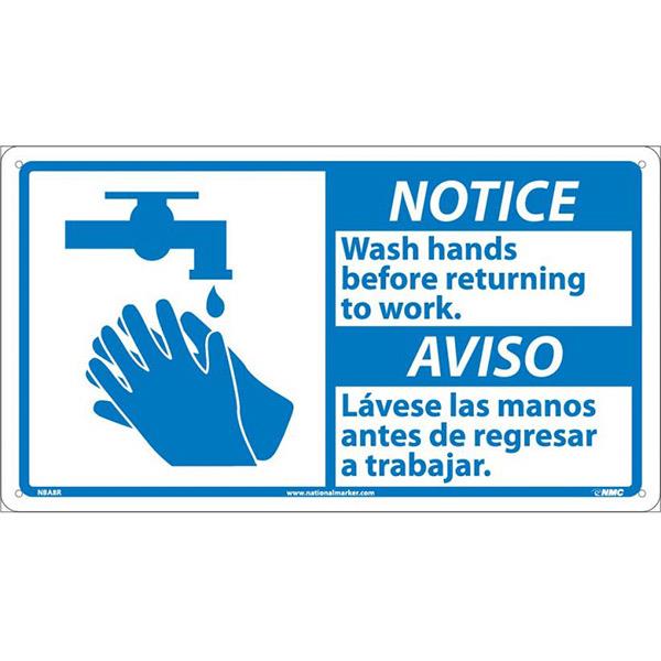 Accuform NMC "Notice Wash Hands Before Work" Sign, Billingual