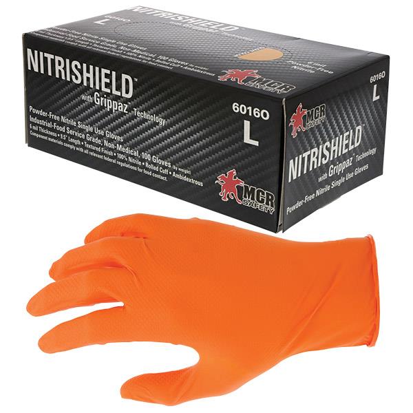 MCR Safety NitriShield Grippaz Disposable Nitrile Gloves, Powder-Free, 6 mil