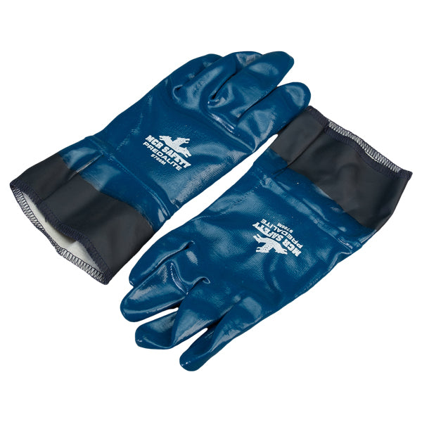 MCR Safety® Predalite® Supported Nitrile Gloves, Fully Coated, Medium, Natural/Blue, 12/Pair