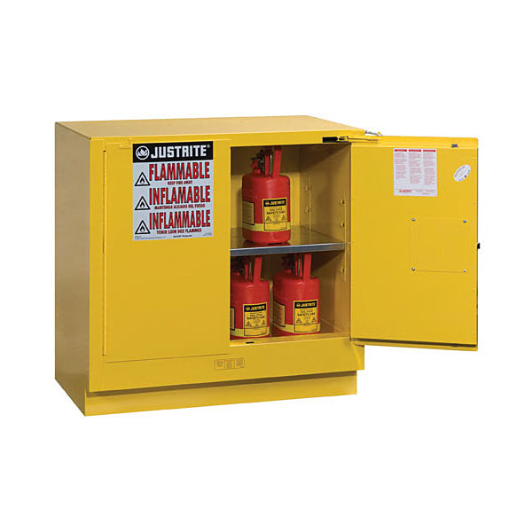 Justrite® Sure-Grip® EX Undercounter Safety Cabinet, Self-Closing Doors, International Fire Code, Yellow, 22 gal, 1/Each
