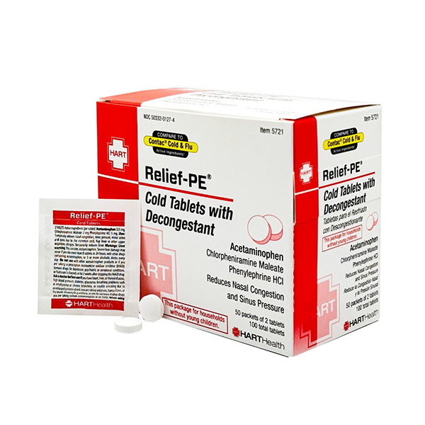 HART Health® Relief-PE® Cold Tablets w/ Decongestant, Dispenser, 100/Box
