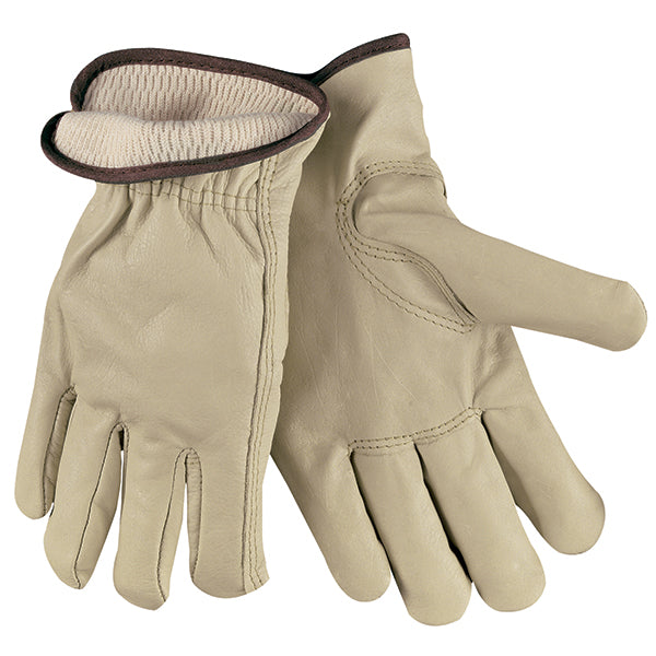 MCR Safety® Industry Grade Thermal Lined Cow Leather Drivers, Large, Beige, 12/Pair