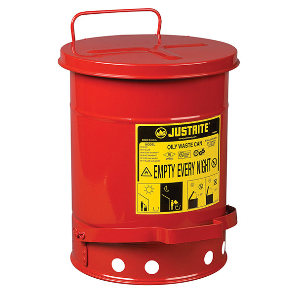 Justrite Oily Waste Can, 6 gal, Red