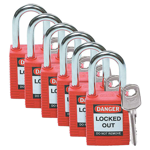 Brady Safety Padlocks, Red, 6/Pkg