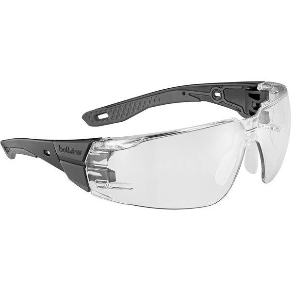 Bolle Safety Rush+ 2.0 Safety Glasses, Standard, Black/Gray Frame, Clear Lens