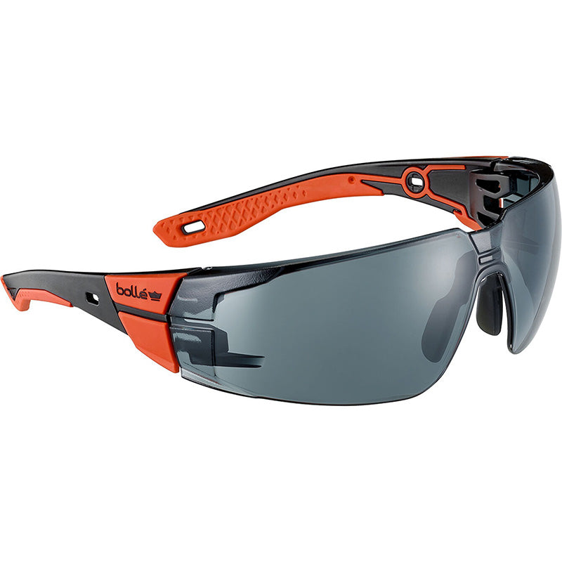 Bolle Safety Rush+ 2.0 Safety Glasses, Standard, Black/Red Frame, Smoke Lens
