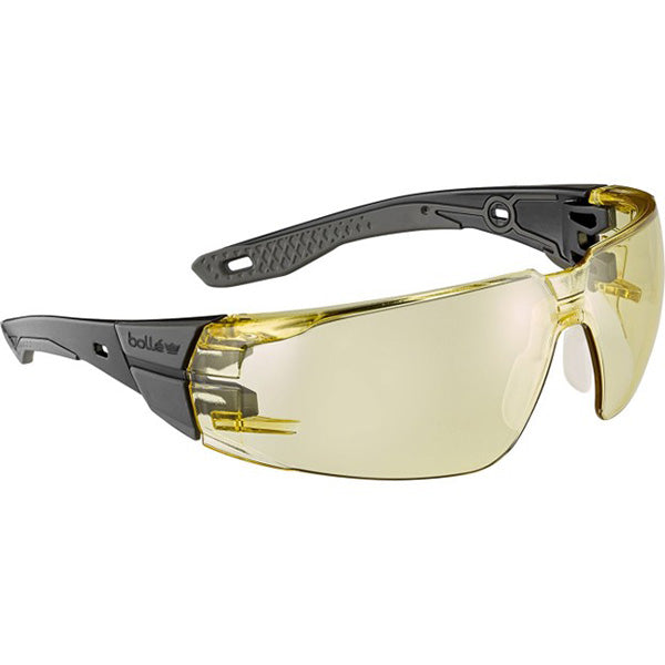 Bolle Safety Rush+ 2.0 Safety Glasses, Standard, Black/Gray Frame, Amber Lens