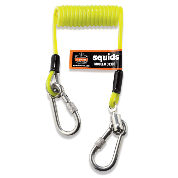 Ergodyne® Squids® 3130S Coiled Cable Lanyards, 6 1/2" (Coiled), 50" (Extended), 2 lb, Lime, 1/Each Ergodyne® Squids® 3130S Coiled Cable Lanyards, 6 1/2" (Coiled), 50" (Extended), 2 lb, Lime, 1/Each