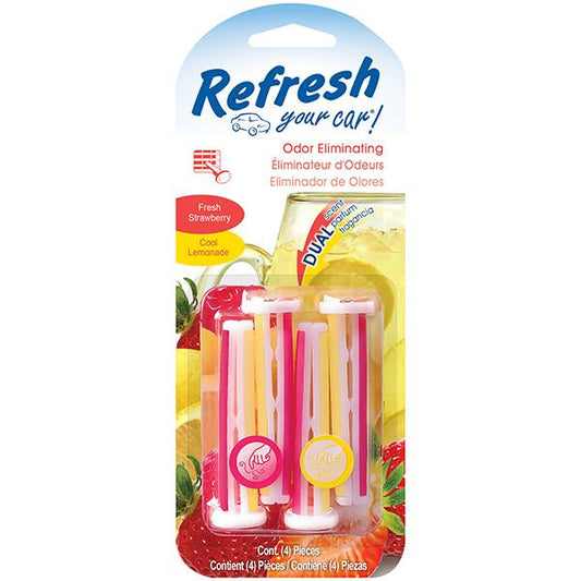Energizer Refresh Your Car Vent Sticks, Fresh Strawberry/Cool Lemonade, 4 Pack