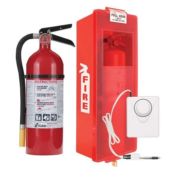 5 lb ABC Pro Line Fire Extinguisher w/ Mark I Jr. Cabinet (White Tub/Red Cover) & Cabinet Alarm
