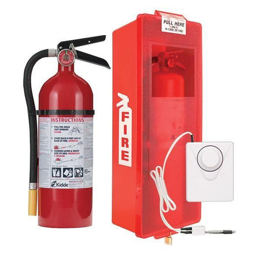 5 lb ABC Pro Line Fire Extinguisher w/ Mark I Jr. Cabinet (White Tub/Red Cover) & Cabinet Alarm