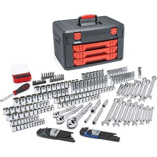 GearWrench 219-Piece, 6 and 12 Point Mechanic's Tool Set with 3-Drawer Storage Box, SAE/Metric