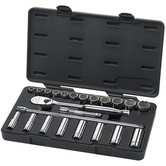 GearWrench 23-Piece, 6-Point Deep & 12-Point Standard Mechanics Tool Set, SAE, 1/2" Drive