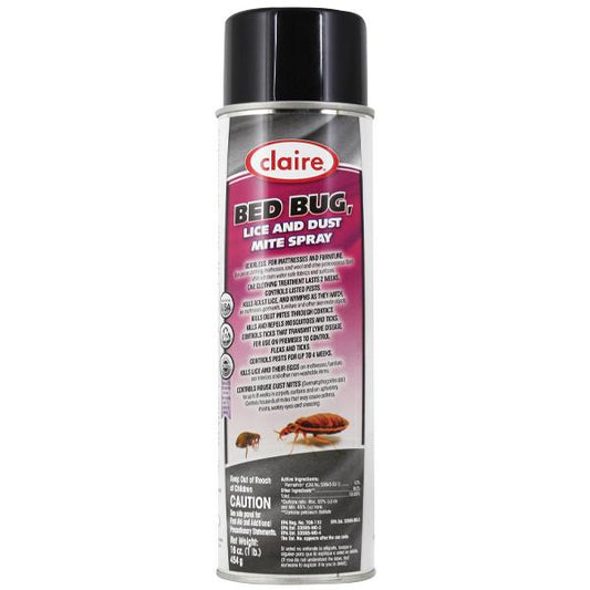Claire Bed Bug, Lice and Dust Mite Spray, 16 oz Aerosol, 12/Case