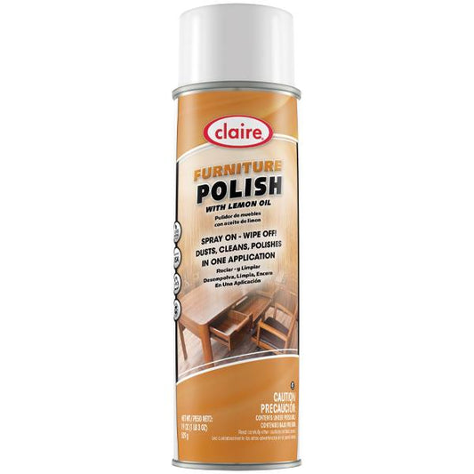 Claire Multi-Surface Furniture Polish, 19 oz Aerosol, Lemon, 12/Case