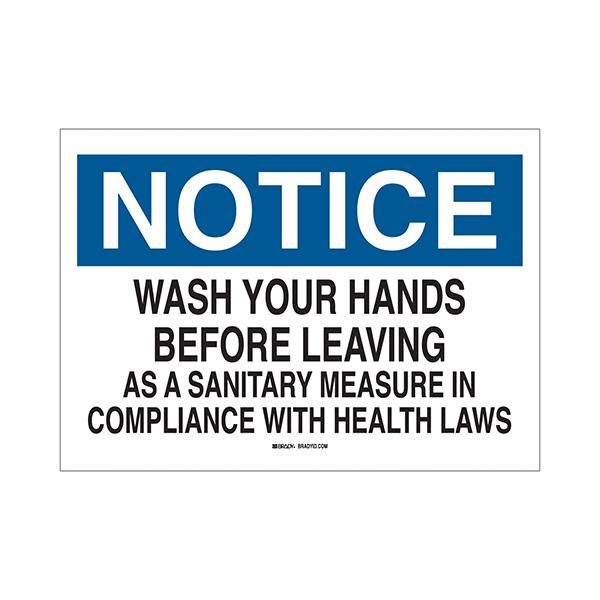 Brady "Notice Wash Hands Before Leaving As A..." Personal Hygiene Signs