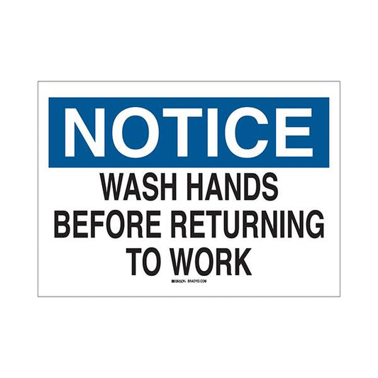 Brady "Notice Wash Hands Before Returning To Work"  Personal Hygiene Signs