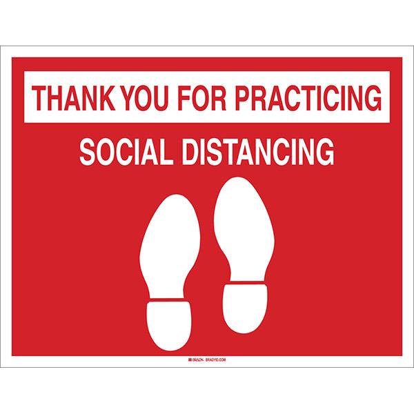 Brady "Thank You For Practicing Social Distancing" Floor Sign, Red/White