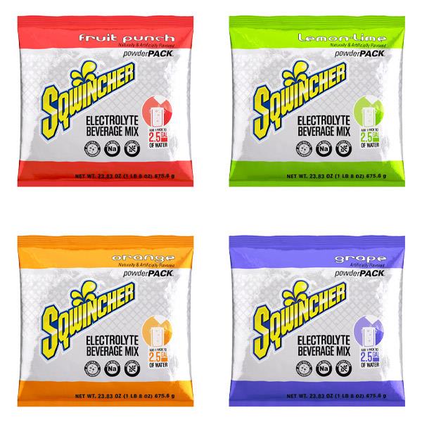 Sqwincher Regular Powder Packs, 23.83 oz Packs, 2.5 gal Yield