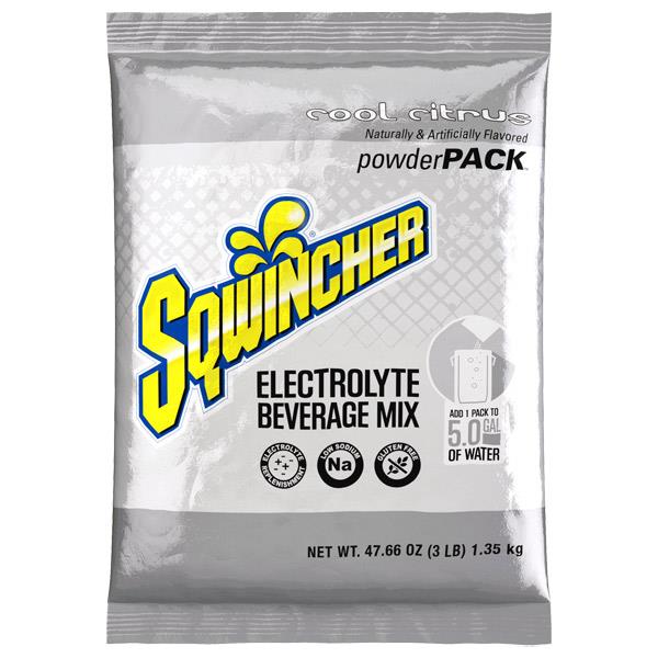 Sqwincher Regular Powder Packs, 47.66 oz Packs, 5 gal Yield