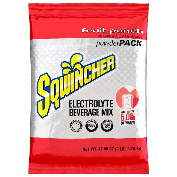 Sqwincher Regular Powder Packs, 47.66 oz Packs, 5 gal Yield