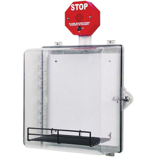 STI AED Protective Cabinet w/ Stop Sign Alarm, 95/105 dB, Clear