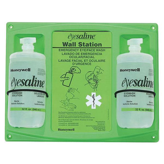 Honeywell Eyesaline Double Eyewash Wall Stations, 16 oz, 4/Case