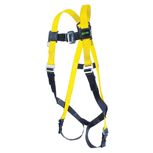 Honeywell Miller Standard Non-Stretch Harness w/ Friction Buckle Shoulder, Mating Chest & Leg Straps, Fall Indicator, Universal, Yellow/Black