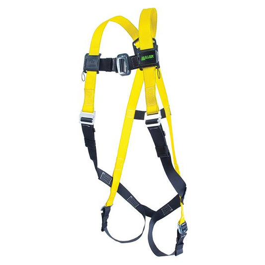 Honeywell Miller Standard Non-Stretch Harness w/ Friction Buckle Shoulder, Mating Chest & Leg Straps, Fall Indicator, Universal, Yellow/Black