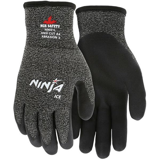 MCR Safety Ninja Ice Insulated Cut Resistant Work Gloves, Large, Black, 1/Pair