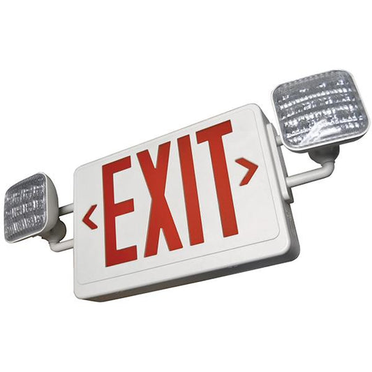 Combination Red Exit/Lighting Unit with Remote Power and Ultra-Bright LED Lamps, White