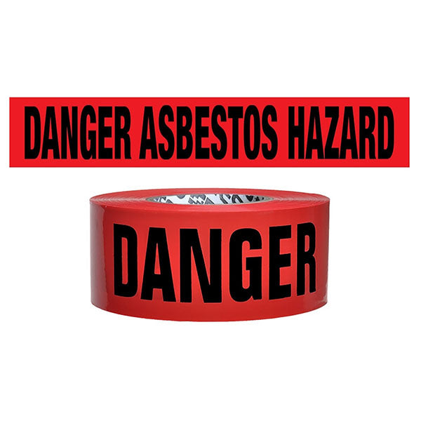 Presco Barricade Tape, 3 mil, "Danger Asbestos Hazard", Red, 8/Case