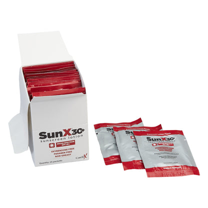SunX 30+ Sunscreen Lotion, 0.25 oz, 25/Box