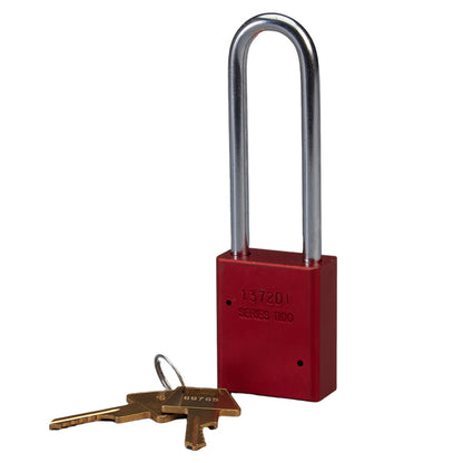 Master Lock® Anodized Padlock, Keyed Alike, 3" Shackle, Red, 1/Each