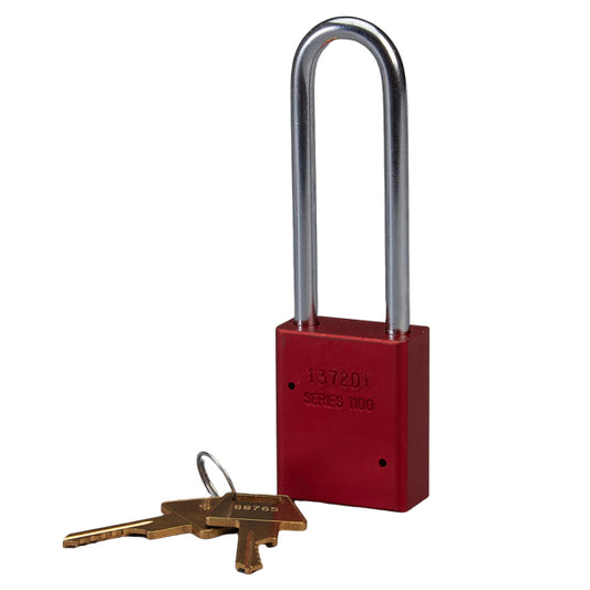 Master Lock® Anodized Padlock, Keyed Alike, 3" Shackle, Red, 1/Each