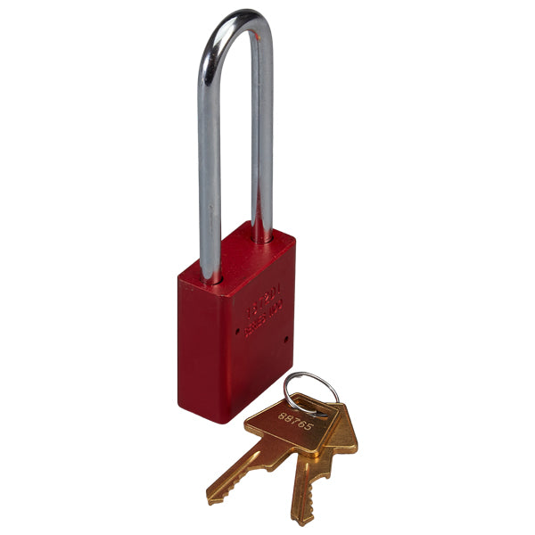 Master Lock Anodized Padlock, Keyed Alike, 3" Shackle, Red