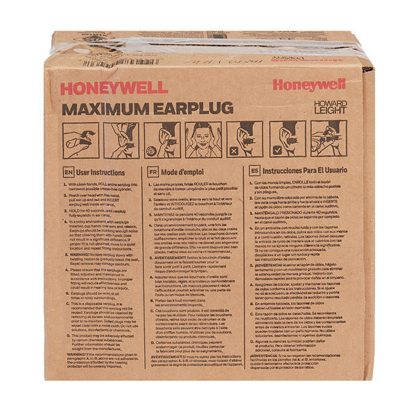 Honeywell Howard Leight Maximum Single-Use Earplugs, Uncorded, 200/Box