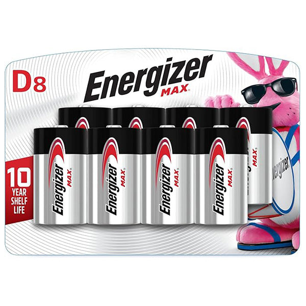 Energizer® Max® Alkaline D Batteries, Flatpack, 8/Pkg
