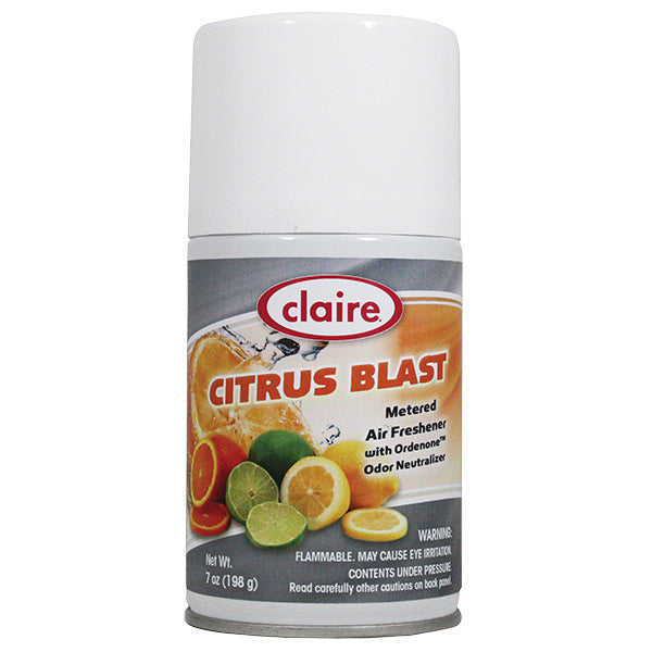 Claire® Fruit Fragrant Metered Air Freshener, 7 oz Aerosol, Citrus Blast, 12/Case