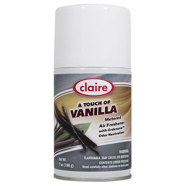 Claire® Spice Fragrant Metered Air Freshener, 7 oz Aerosol, A Touch of Vanilla, 12/Case