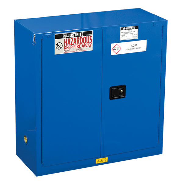 Justrite® Sure-Grip® EX Hazardous Material Safety Cabinet, 90 gal, 2 Shelf, 65"H x 43"W x 34"D, Blue, 1/Each