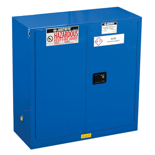 Justrite® Sure-Grip® EX Hazardous Material Safety Cabinet, 90 gal, 2 Shelf, 65"H x 43"W x 34"D, Blue, 1/Each