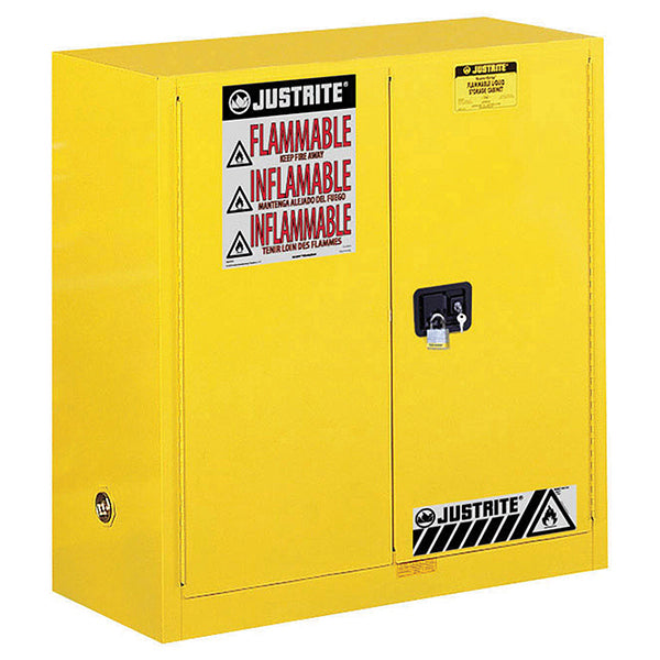 Justrite® Sure-Grip® EX Safety Cabinet w/ Manual Doors, 30 gal, 44"H x 43"W x 18"D, 1 Shelf, Yellow, 1/Each