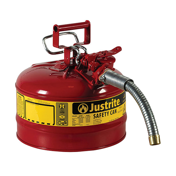 Justrite® Type II Safety Can, 2.5 gal, 1" Hose, Red, 1/Each
