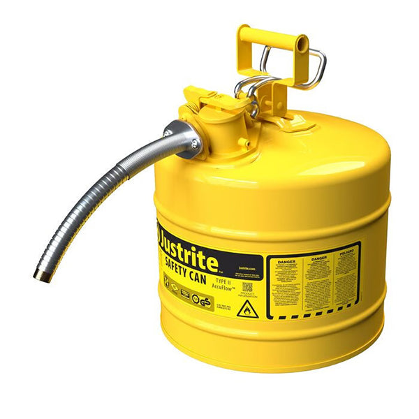 Justrite® Type II Safety Can, 5 gal, 1" Hose, Yellow, 1/Each