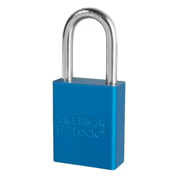 American Lock® 1100 Series Anodized Aluminum Safety Padlock, 1 1/2" Shackle, Blue, 1/Each