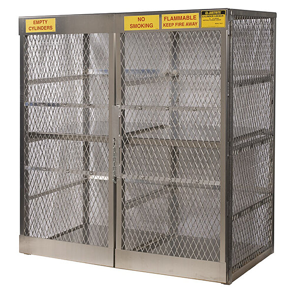 Justrite® Pressurized Gas Cylinder Locker, Vertical, 65"H x 60"W x 32"D, Gray, 1/Each 23011JR
