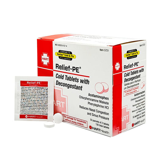 HART Health® Relief-PE® Cold Tablets w/ Decongestant, Dispenser, 100/Box