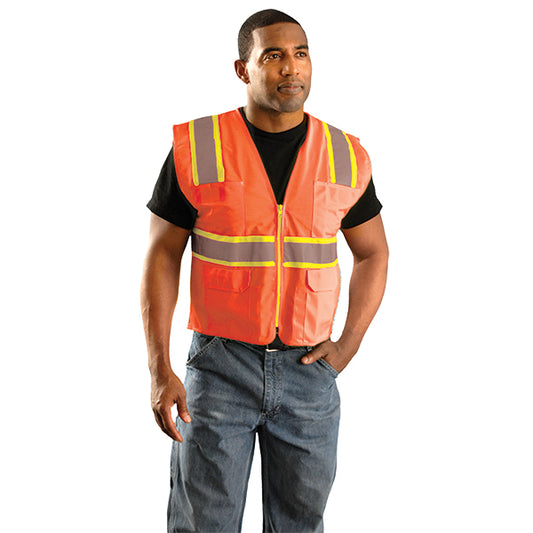 OccuNomix Class 2 Classic Surveyor's Two-Tone Mesh Vest, 3X-Large, Orange, 1/Each